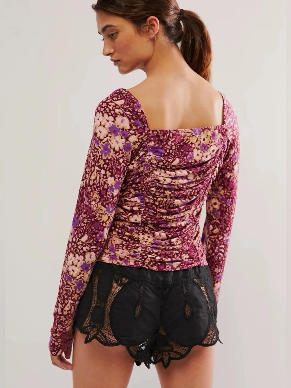 FREE PEOPLE Layer It On Me Top - Size Small - Red Combo Long Sleeve Boho - NWT